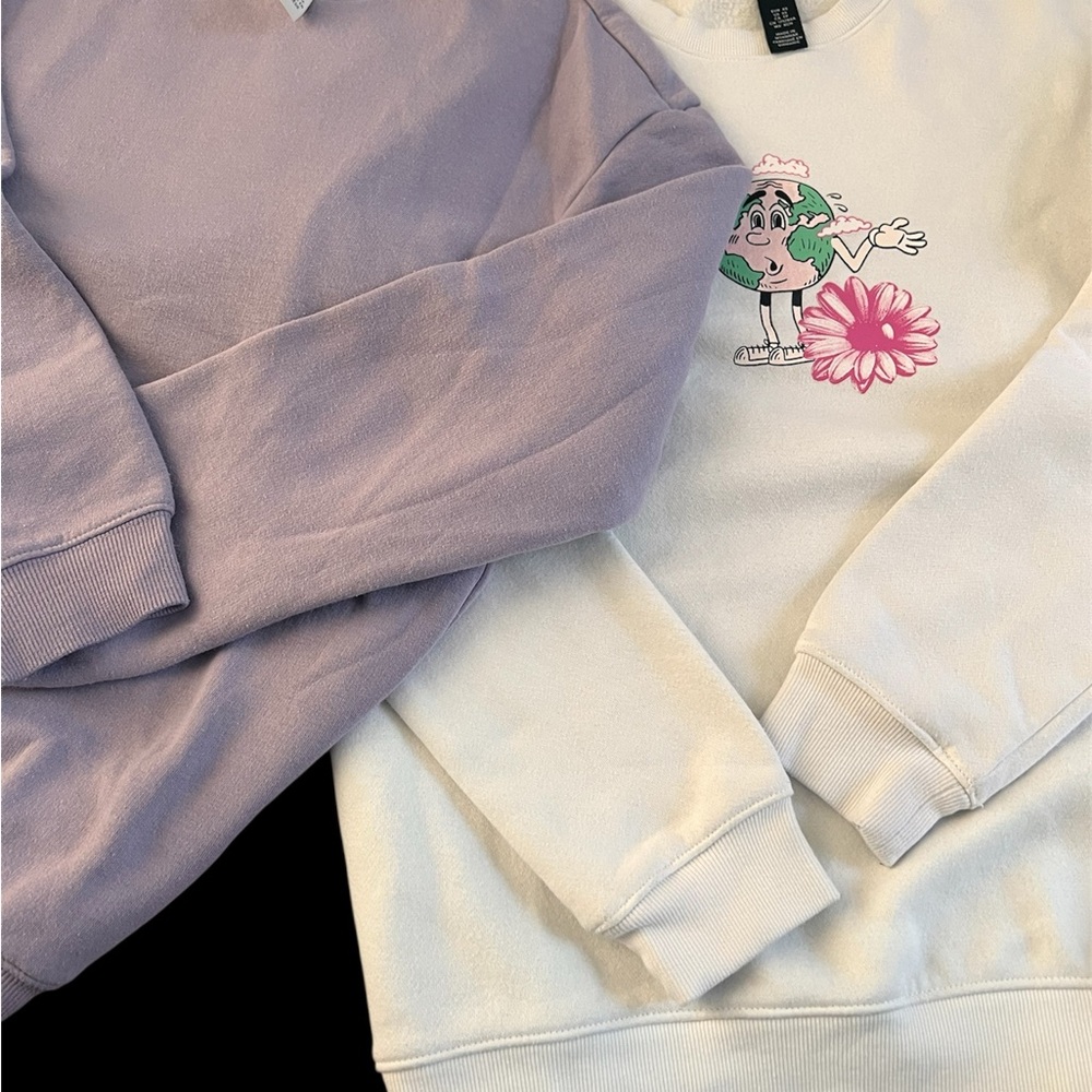 Essentials Purple and White Crew Neck Sweatshirts H&M s and XS